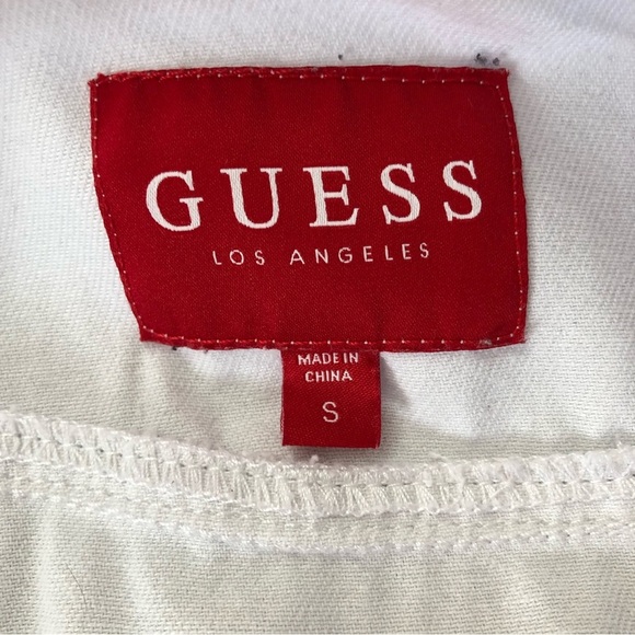 Guess White Crop Denim Jacket Lace Up Accents - Picture 6 of 13
